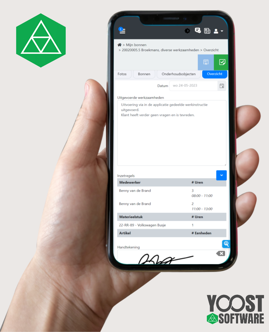 Yoost Software mobiele app in gebruik